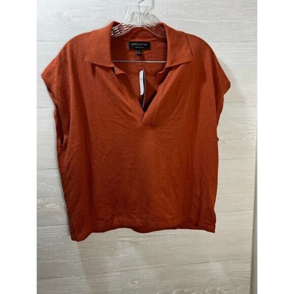 Banana Republic Burnt Orange Short Sleeve Collared V-Neck Forever Sweater - Picture 3 of 6